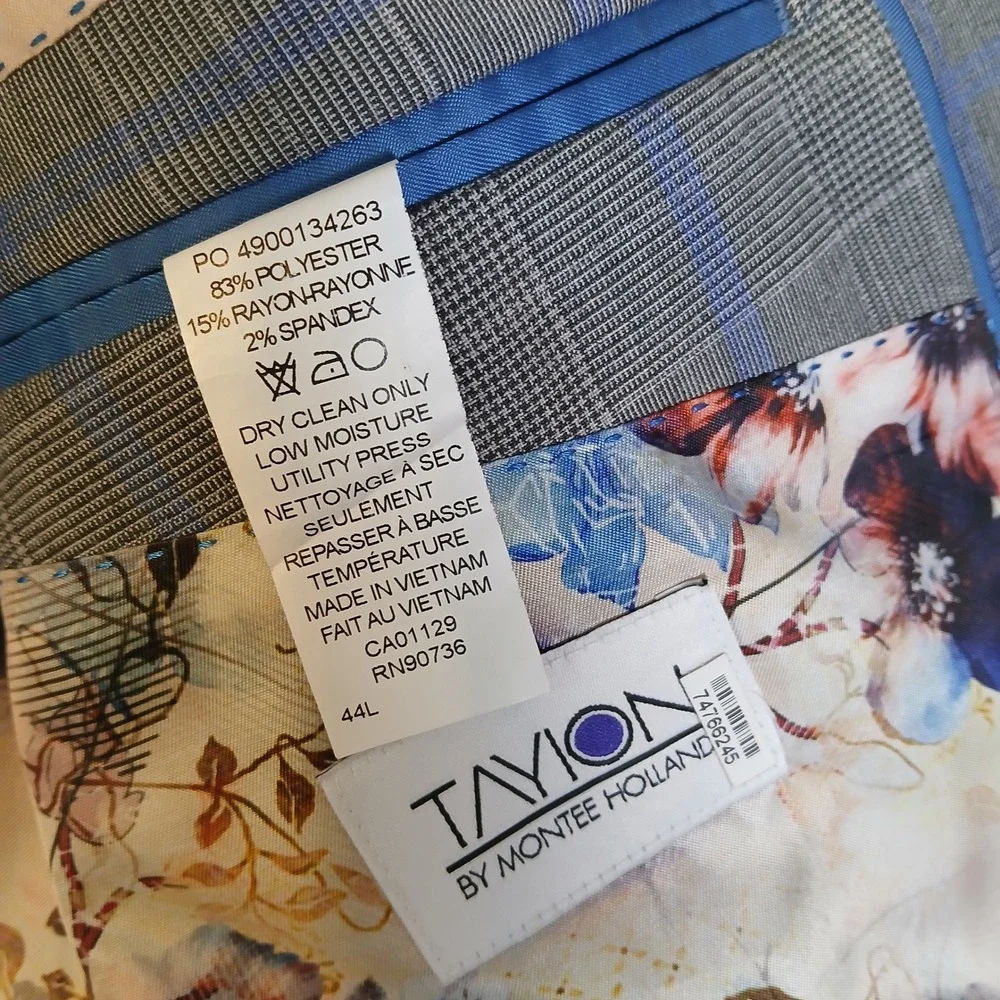 Tayion by Montee Holland Mens Grey Blue Glen Plaid Floral Lining Coat Blazer 44L
